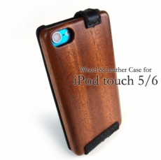 Apple iPod touch 5/6 専用木と革のケース(革側ボタン)