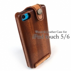 Apple iPod touch 5/6 専用木と革のケース(木側ボタン)