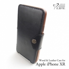 Apple iPhone XR 専用　木と革のデザインケース Book Type