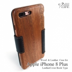 iPhone 8　Plus専用　木と革のデザインケースBookタイプ