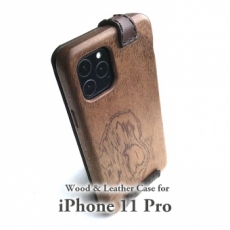 Apple iPhone 11 Pro 専用　木と革のデザインケース