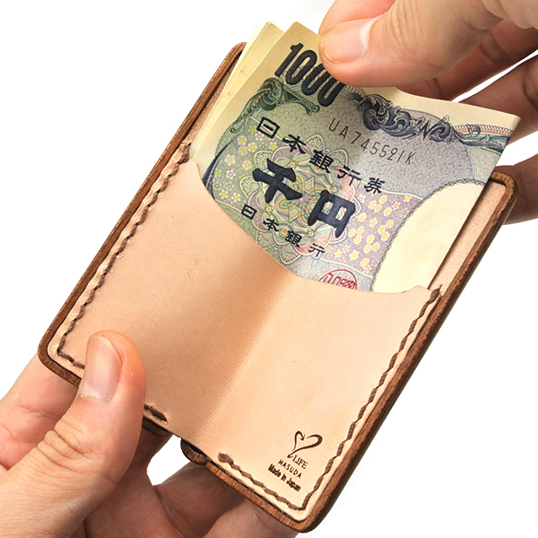 高級木材マホガニーとサドルレザーのお札入れbillfold「LIFE」