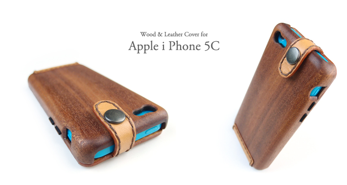 i Phone 5C専用　木と革のデザインケース