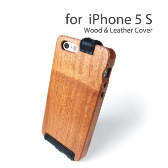 iPhone5S木製ケース革カバー付「LIFE」
